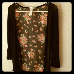 Blu Planet Black and Floral Patterned Cardigan Size S